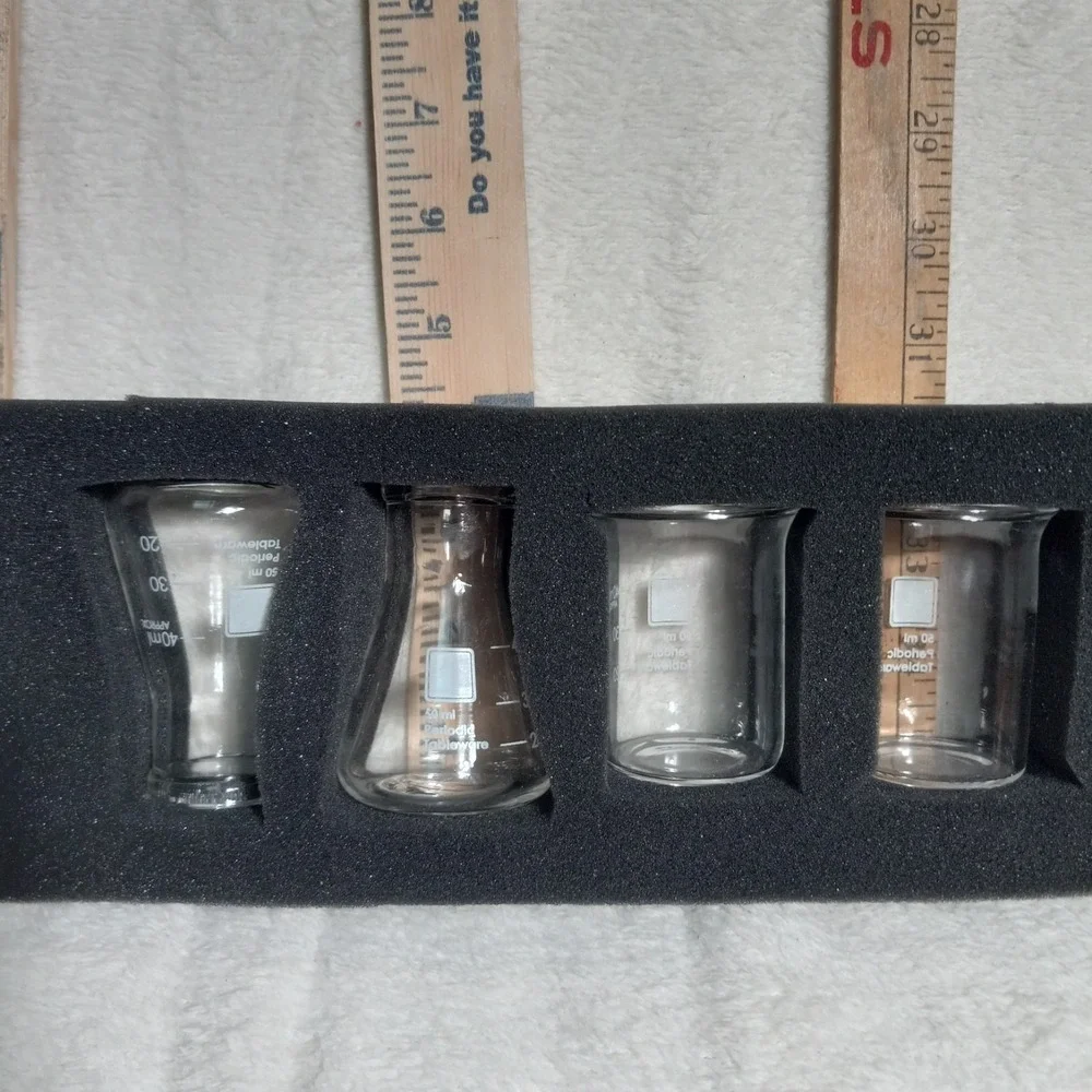 Think Geek Laboratory Shot Glasses Set of 4 Science Beaker Flask Mixology Clear